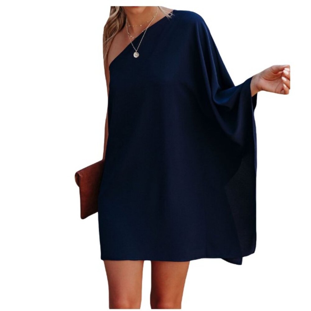 NEW! ZileZile Women's Sexy One Shoulder Batwing Loose Mini Dress - Size Small